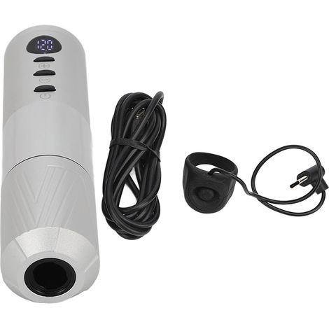 Stylo de tatouage rotatif sans fil, batterie rechargeable 1450mAh, écran LED, cartouches incluses, argenté, pour contour et ombrage. (1/5)
