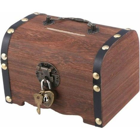 Tirelire coffre au trésor en bois - - Style rétro - Bois - Décorative - Boîte de rangement (1/3)