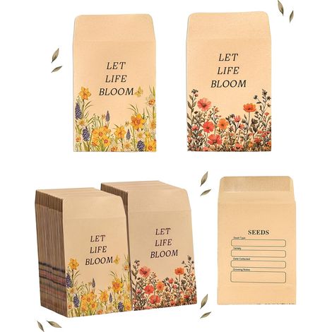 80 Enveloppes en Papier Kraft Autocollantes avec Motifs de Fleurs Rouges et Jaunes, avec Scellage contre l'Humidité, Idéales pour Semences, Loisirs Créatifs et Cadeaux de Mariage et Fêtes (1/5)