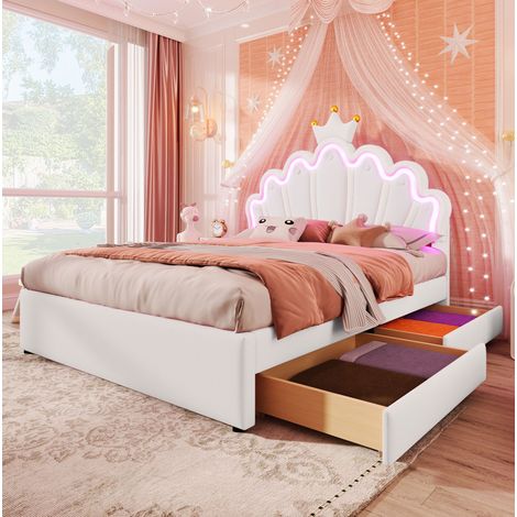 MEUBLIV Bett 140x200 cm weiß – verstellbares Kopfteil, LED, 2 Schubladen, ohne Matratze (1/5)