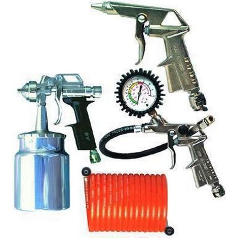 ANI 5656710 Kit per Compressori Selena KB4 4 Pezzi con Aerografo Pistola Gonfiaggio Pistola Soffiaggio Tubo Rilsan Raccordato Attacco 1-2'' colore Argentato