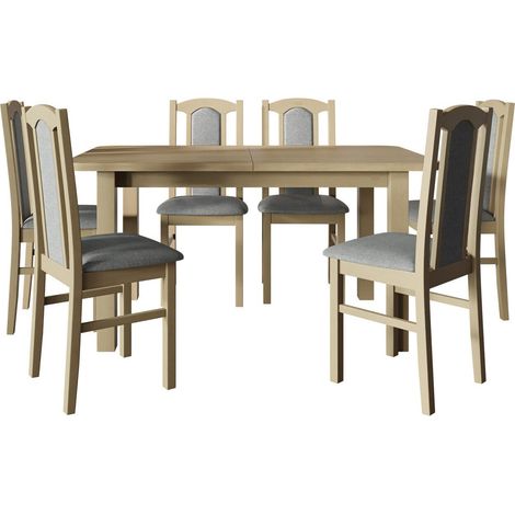 Conjunto de mesas y sillas para comedor Victorville 312, Roble Sonoma, 76x80x140cm, Diámetro: 0, Número de asientos: 6, Estilo: Contemporary
