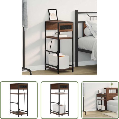 vidaXL Stahlgestell - Nachttisch Braun Eichen-Optik 40 x 27 x 76 cm Holzwerkstoff (1/5)