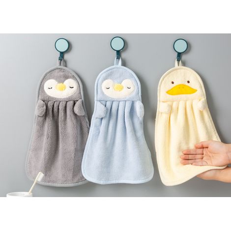 Lot de 3 serviettes de toilette mignonnes - Serviettes de toilette ultra épaisses pour enfants, motif animaux de dessin animé, en microfibre absorbante, pour la cuisine et la salle de bain (1/5)
