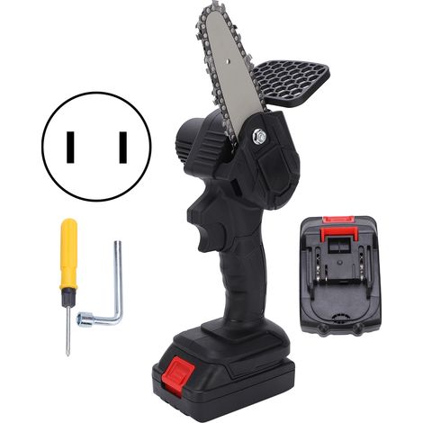 Scie à main miniature 4 pouces, tronçonneuse électronique portable à une main, outil d'élagage avec brosse, AC100-240V, fiche US, noir. (1/5)