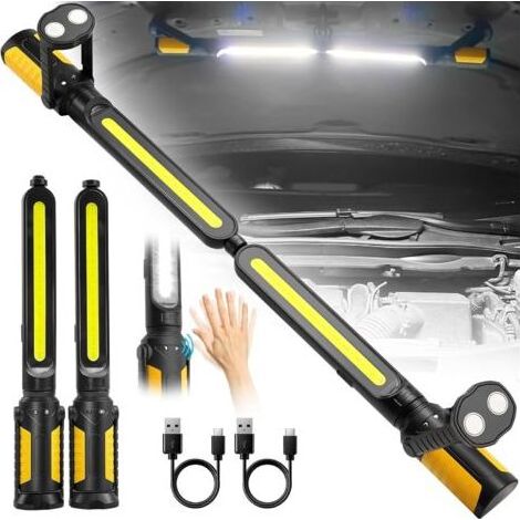 Pair Baladeuse LED Mecanicien avec Contrôle Capteur, 2400LM Lampe Mecanicien, 4400mAh Lampe de Travail avec Crochets et Base Magnétique, Projecteur LED Rechargeable pour Réparation Auto, Atelier (1/5)
