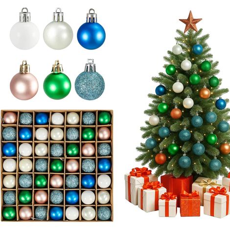 Youyijia 49pcs 3cm Christmas Baubles  Shatterproof Xmas Tree Ornaments with Hanging Strings, Decorative Holiday Balls for Christmas Tree, Wedding & Party Decoration (Blue) (1/5)