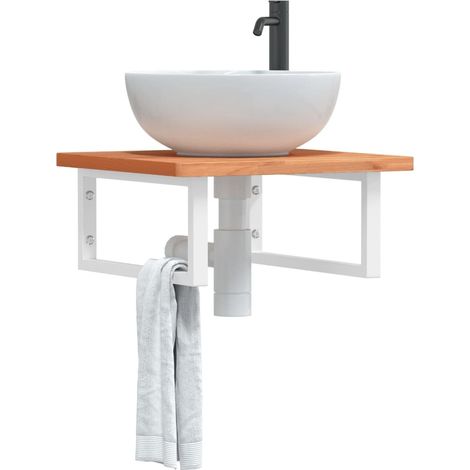 Basin Shelf Wall Mounted Steel and Solid Wood Beech vidaXL