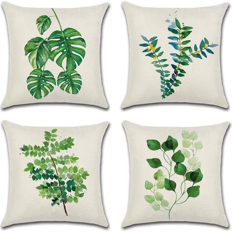 Lntyq 4er-Pack Kissenbezüge 18 x 18, quadratische dekorative Kissenbezüge für den Garten im Freien, Wohnzimmer, Sofa, Bauernhaus, nur Kissenbezug (grüne Blätter) (1/5)