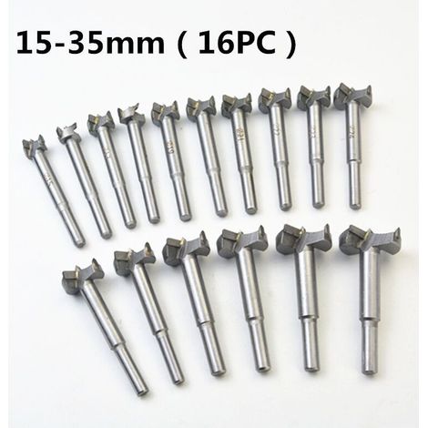 Fraise Carbure, L\\'installation de Portes Sphériques, Tiroirs, Mèches à Façonner Foret pour Faire Des Trous Propres à Fond Plat Dans Le Bois,Mèches Bois 16PCS (15MM - 35MM) (1/4)