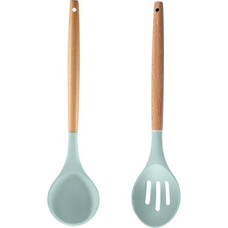 Ustensiles De Cuisine En Silicone Et Bois - Résistance Haute Température Pour Poêles Antiadhésives - Ensemble 2 Pièces (1/5)