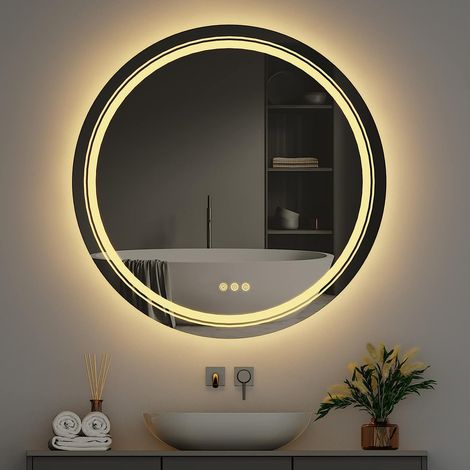 Miroir Salle de Bain LED Rond - Miroir Mural Lumineux Rond Sal de Bain avec Eclairage Integre Anti buee pour Maquillage Salle de Bain Chambre Maison - 90x90cm (1/5)