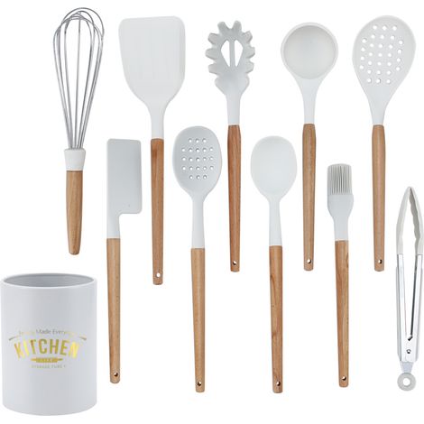 11-teiliges weißes Silikon-Küchengeschirr-Set, antihaftbeschichtet, mit Aufbewahrungsbox (1/5)