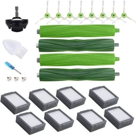 Für Teile mit iRobot Roomba i1 i3 Evo i4 i6 i7+ i8 E5 E6 Combo i5 J5+, 4 Hauptbürsten, 8 HEPA-Filter, 8 Seitenbürsten, 1 Vorderrad
