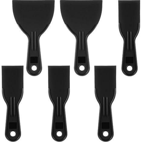 Lot de 6 couteaux à mastic en plastique Grattoir flexible 5,1 cm 10,2 cm Noir Accessoire pour enduire, réparer les murs, coller le plâtre, appliquer de la boue (1/5)