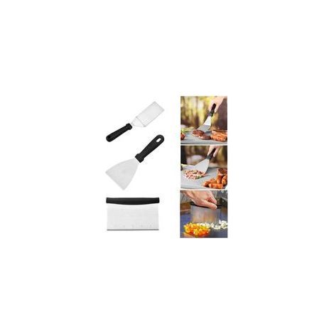 spatule cuisine inox 3 pièces spatule plancha inox en acier inoxydable ustensiles barbecue avec poignée en plastique, accessoires barbecue pour les smash burgers, les barbecues à gaz (1/5)
