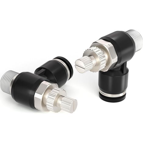 2 Pack SL6-01 Push to Connect Air Line Fitting Vanne de régulation du débit d'air 6MM od 1/8 pouce BSP coude 90 degrés Air Speed Control Valve Fitting (1/5)