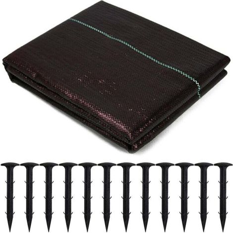 13 m gewebtes Unkrautvlies + 12 Stück 11 cm lange Kunststoff-Erdanker