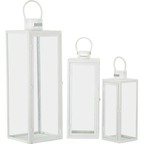 Set 3 lanterne White in ferro bianco e vetro in tre misure