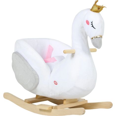 Mecedora de cisne para niños pequeños con canción de cuna, relleno suave y estructura de madera