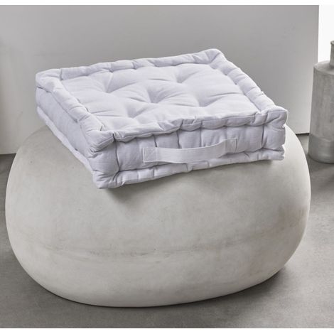 Coussin de sol carré en coton "Essential" - Blanc - 40 x 40 x H 10 cm - Livraison gratuite (1/4)