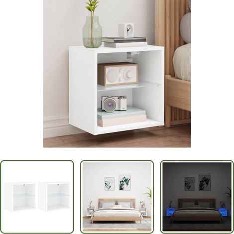LED-Leuchten - Wand-Nachttische mit LED-Leuchten 2 Stk. Weiß (1/5)