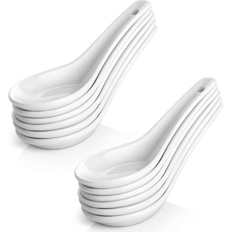 Cuillère À Soupe - Porcelaine Fine - 12,5 cm - Pour Ramen Pho Miso - Lot De 12