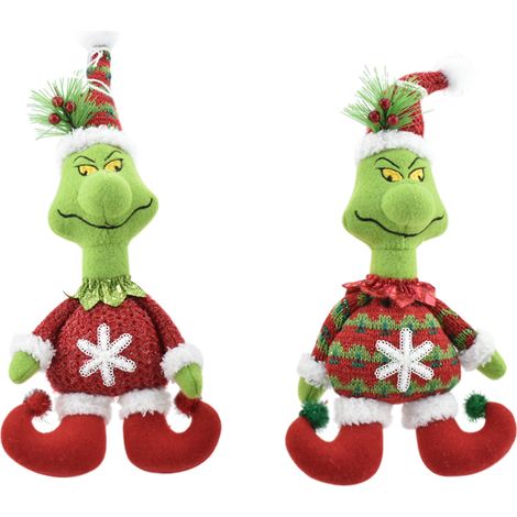Peluches addobbo per albero di natale GRIN CH verde cappello rosso pupazzo h28 odia il natale set da 2 pezzi (1/3)