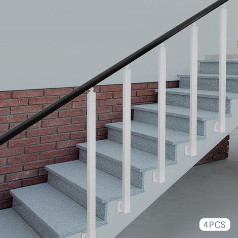 Poteaux de rampe d'escalier carrés réglables, garde-corps latéraux en acier, pour couloir, escalier intérieur et véranda (blanc, 100 cm) (1/5)