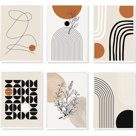 Lot de 6 décorations murales géométriques abstraites sur toile bohème art , en forme de feuille, affiches d'exposition, peintures modernes pour salon, chambre à (1/5)