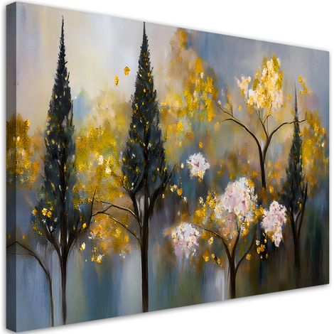 Tableau déco Arbres en fleurs abstrait or 60x40 (1/5)