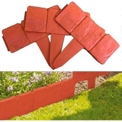 Bordure de jardin effet pierre, bordure de parterre de fleurs en pavés autobloquants, bordure de gazon artificielle, décoration de jardin, bordure de plantes (10, orange) (1/4)