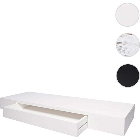 Étagère murale HWC-H37, étagère suspendue, tiroir, en bois massif 8x80x25cm - blanc, shabby (1/5)