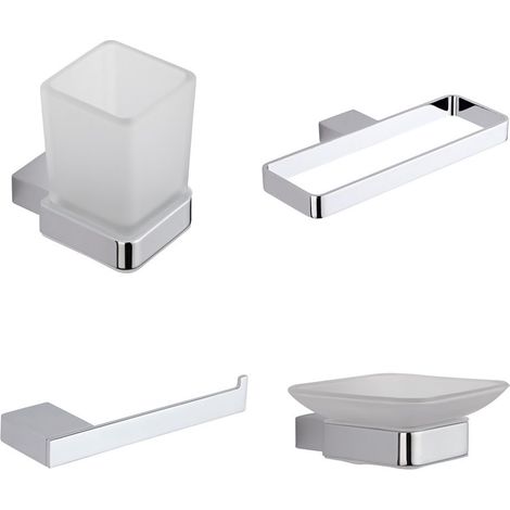 Milano Arvo 4 Piece Bathroom Accessory Set with Towel Ring Tumbler Soap Dish and Toilet Roll Holders - Chrome