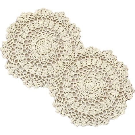 2er-Pack handgefertigte Platzsets, runde gehäkelte Platzsets aus Baumwolle, rutschfeste, hitzebeständige Platzsets für Küche, Esszimmer und Partytischdekoration (Beige: 20 cm) (1/5)