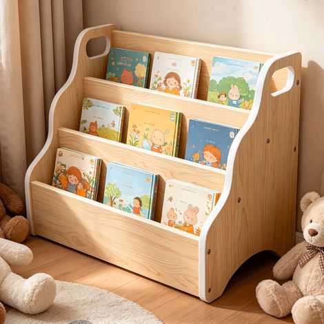 Relaxdays Kinder-Bücherregal, Tischorganizer tragbar, Schreibtischregal 3 Fächer, HBT 31x51x28cm, Mini-Regal, MDF, natur (1/5)