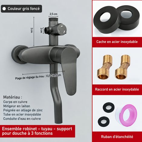 Mitigeur de douche mural eau chaude et froide 22 noir Feixiang 3 positions robinet baignoire 1,2 kg – Livraison gratuite
