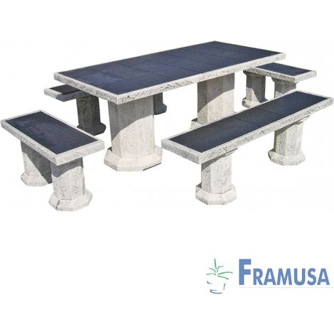 CONJUNTO COMEDOR PIEDRA RECTANGULAR JARDIN BOAVISTA VULCANO GRIS