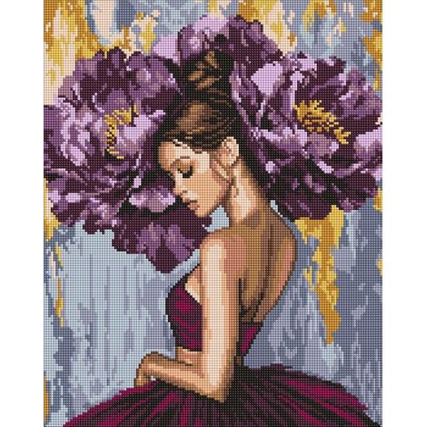 Mosaico de diamantes - Bailarina con peonías 40x50cm