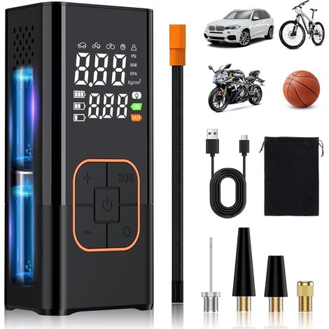 Compresor de Inflado de Neumáticos Portátil 150 PSI 7.4V – Bomba de Aire Inalámbrica con Doble Pantalla Digital, Batería 1800mAh×2, Preajuste de Presión, Función de Memoria para Coche Moto Bicicleta (1/5)