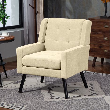 Set poltrone 2 pezzi beige imbottito con schiuma ad alta densità, gambe in legno massello e trapuntatura decorativa (1/5)