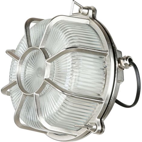 Außenwandlampe Messing Riffelglas IP64 E27 in Nickel Außenleuchte