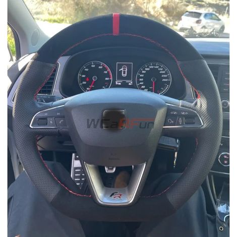 (style 03-) Housse de volant sur mesure en cuir suédé, compatible avec Seat Leon Cupra R, Leon ST, Cupra Ateca et Cupra Ateca FR. (1/5)