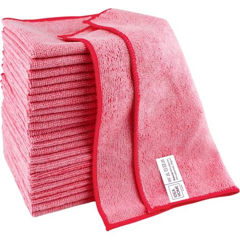 Lot de 24 Chiffon Microfibre - Chiffons de Nettoyage 30x30cm - Chiffons à Poussière, Multi-usages pour Cuisine, Maison, Fenêtres et Vitre, Rouge (1/5)