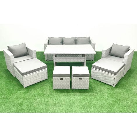 Fimous Rattan Garden Furniture Set Outdoor 9 Seater Patio Dining Sets with Glass Top Dining Table Light Grey Mixed (1/5)