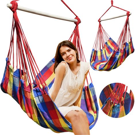 Fauteuil suspendu brésilien, hamac de jardin avec barre d'écartement, balancelle bohème (1/5)