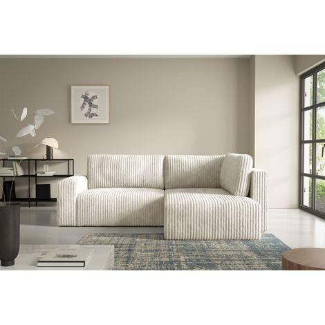 Ecksofa mit Schlaffunktion NATALIA XL in Stoff Tilia Creme Ottomane Rechts