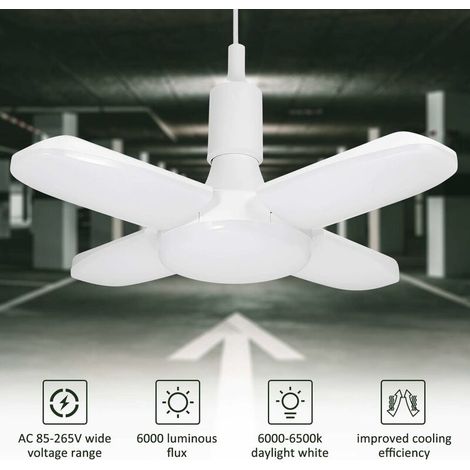 LED-Garagenbeleuchtung, 60W E26/ E27 6500K 6000Lm Werkstattleuchte, verformbar mit 4 verstellbaren Paneelen, LED-Deckenleuchte für Garage, Lager, Werkstatt, Keller, Fitnessstudio, Küche
