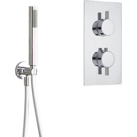 Milano Mirage 1 Outlet Twin Thermostatic Mixer Shower Valve with Pencil Hand Shower Handset Hose Outlet Elbow and Bracket - Chrome (1/5)