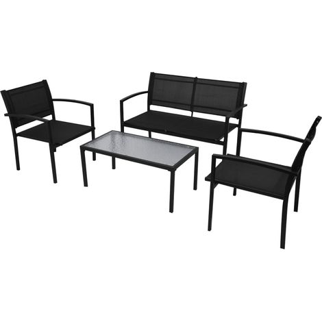 Set de muebles de jardín 4 piezas textilene negro vidaXL